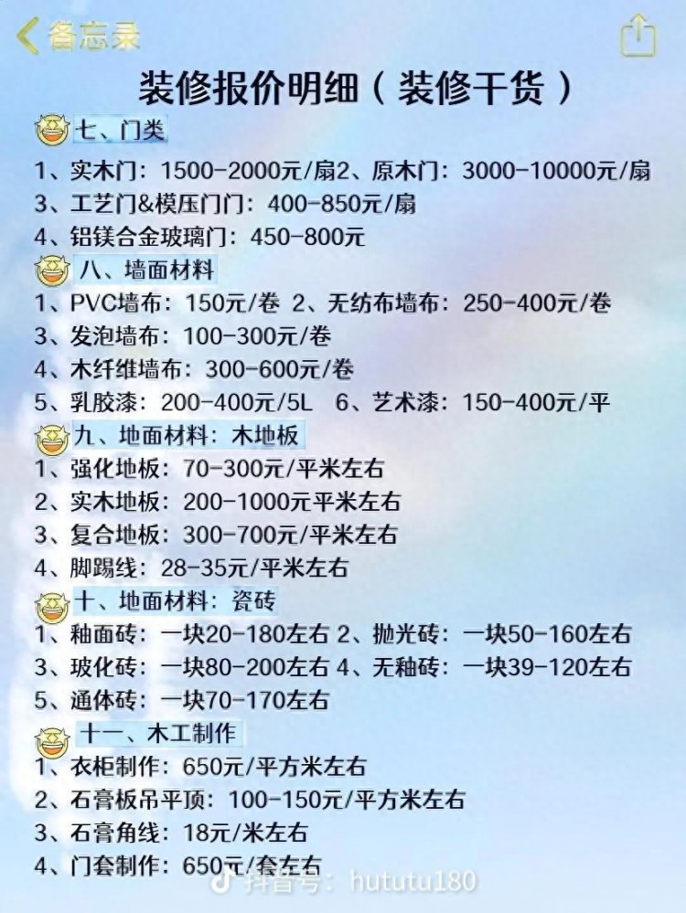 装修报价明细表装修干货