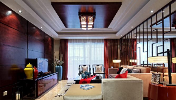 新中式风格样板房装修效果图广西来宾海德堡